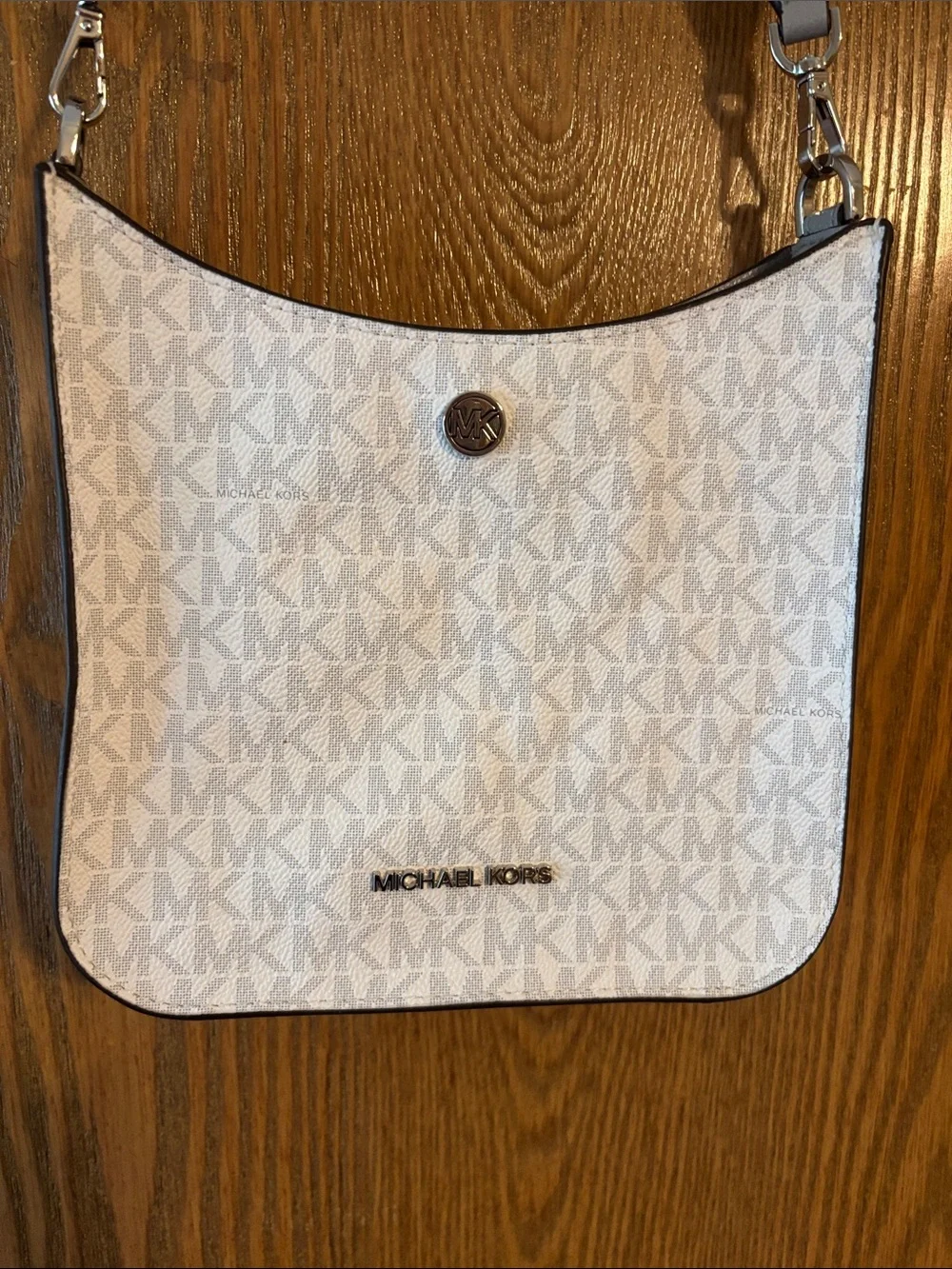 Michael Kors White MK Logo Crossbody with Gray Strap NWT